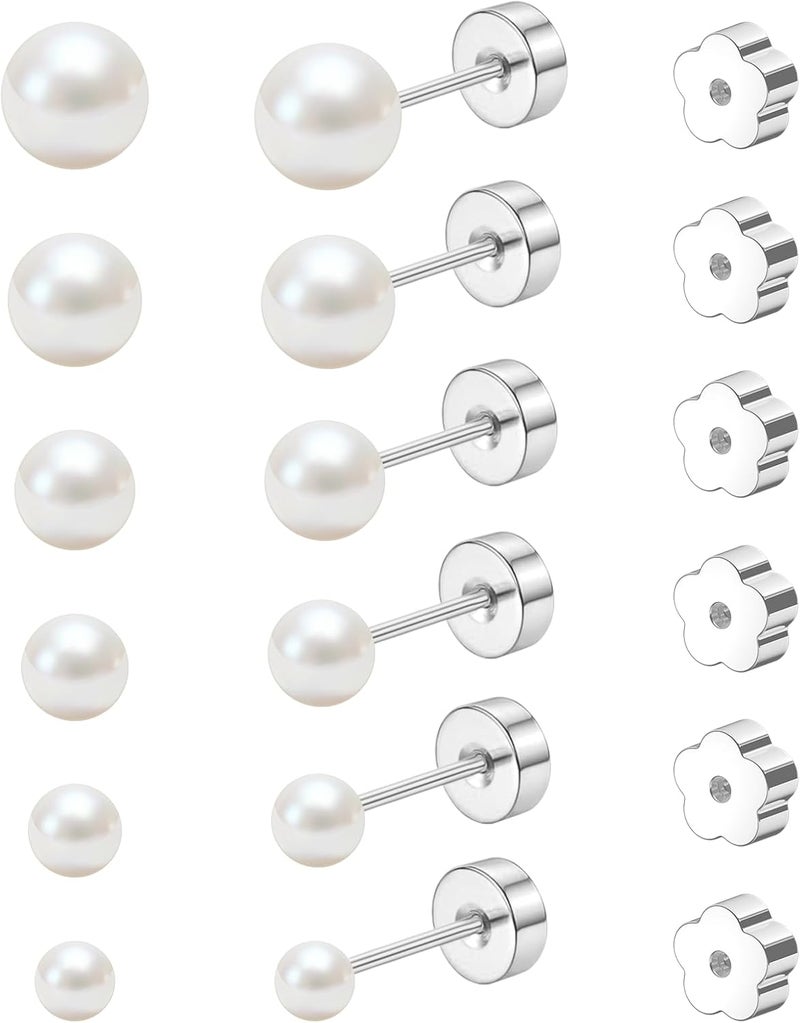 davka 7 Pairs 20G Flat Back Stud Earrings for Women Men Hypoallergenic 14K Gold Plated Surgical Steel Stack Cartilage Earrings for Multiple Piercing Sensitive Ears Bonus Plum Blossom FlatBack Studs CZ 2-8mm - Image 1